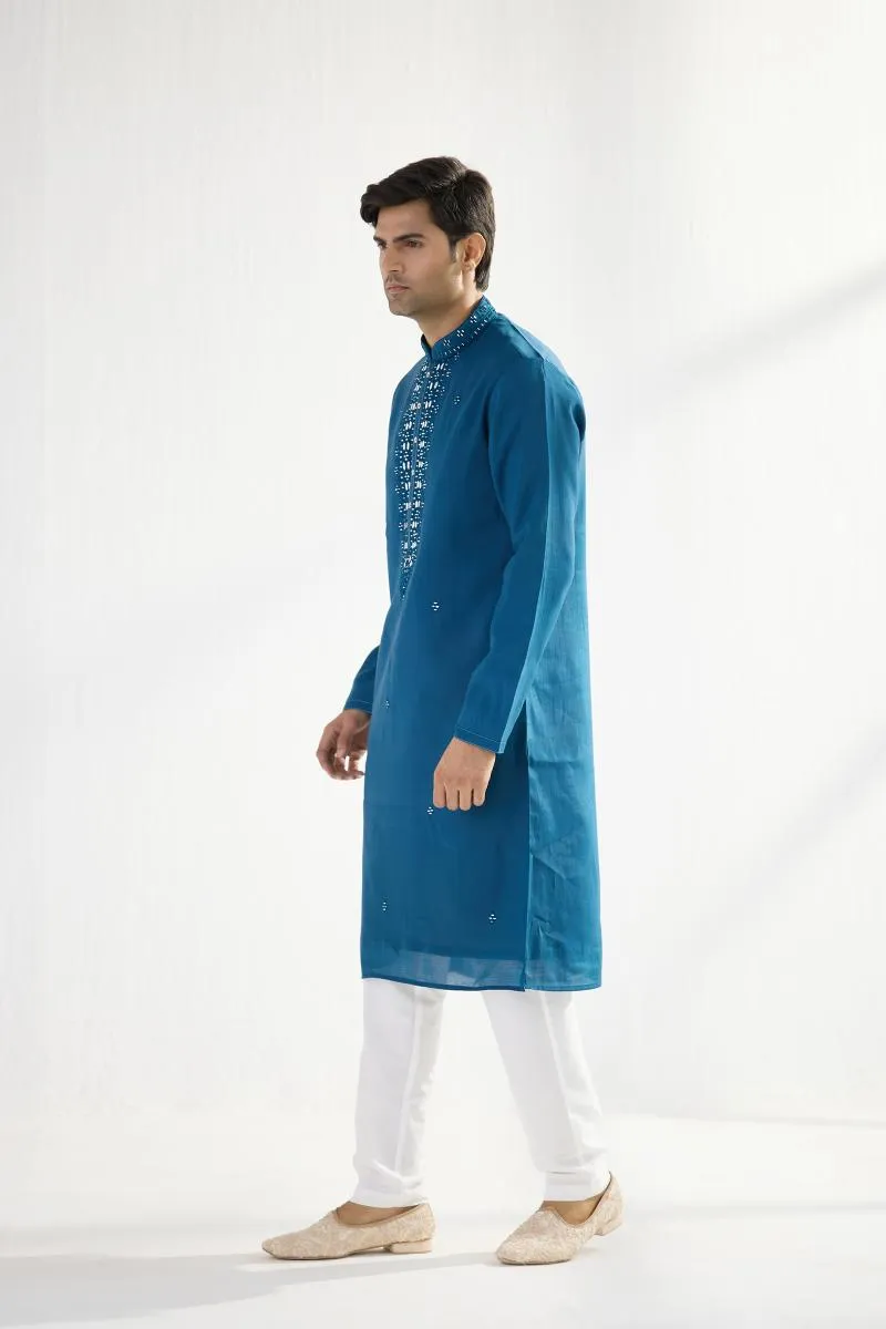 Cobalt Blue Cotton Mirror Kurta Set