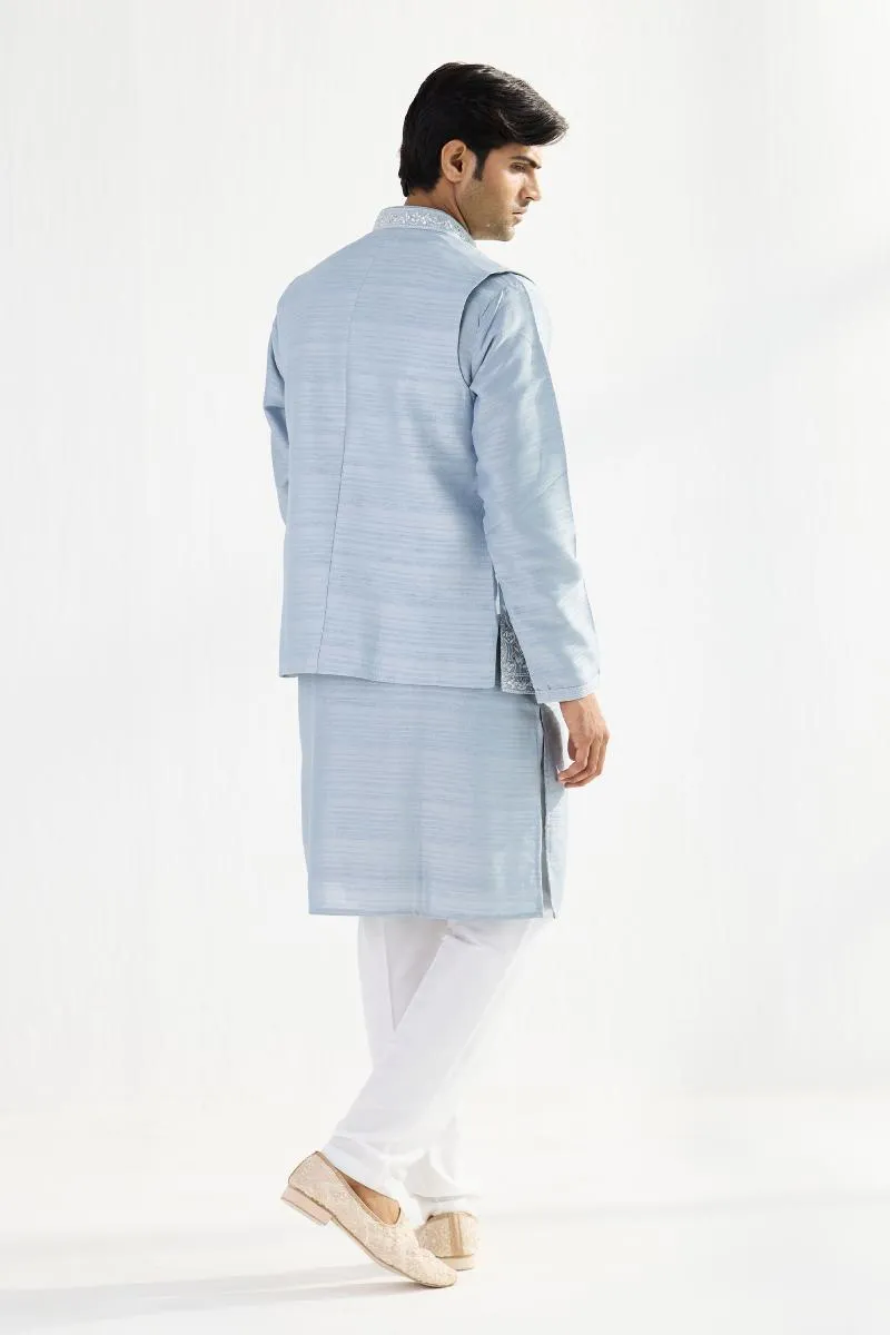 Ice Blue Silk Half Jacket Set