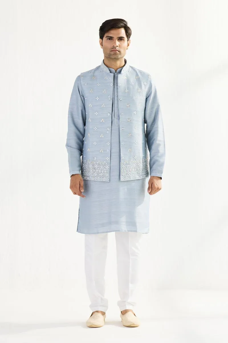 Ice Blue Silk Half Jacket Set