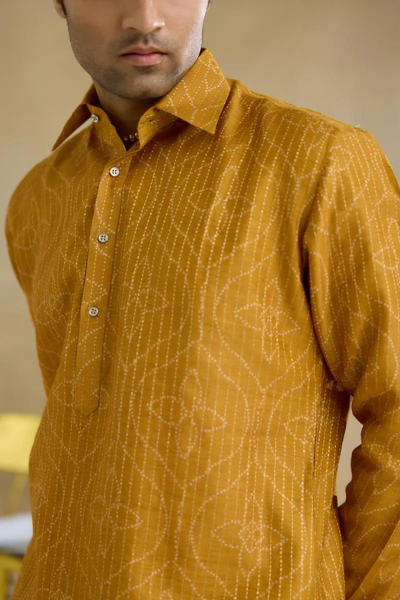 Mustard Pathani Kurta Set