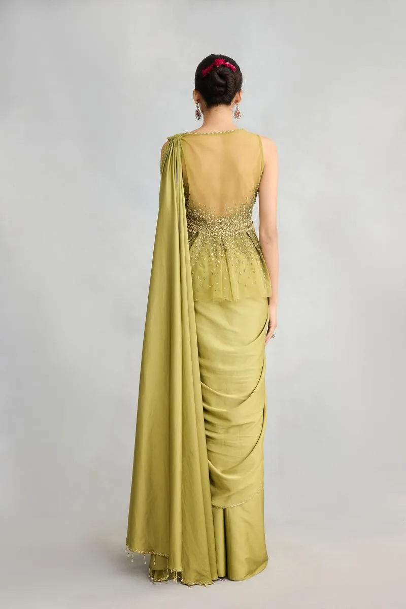 Henna Green Satin Drape Saree