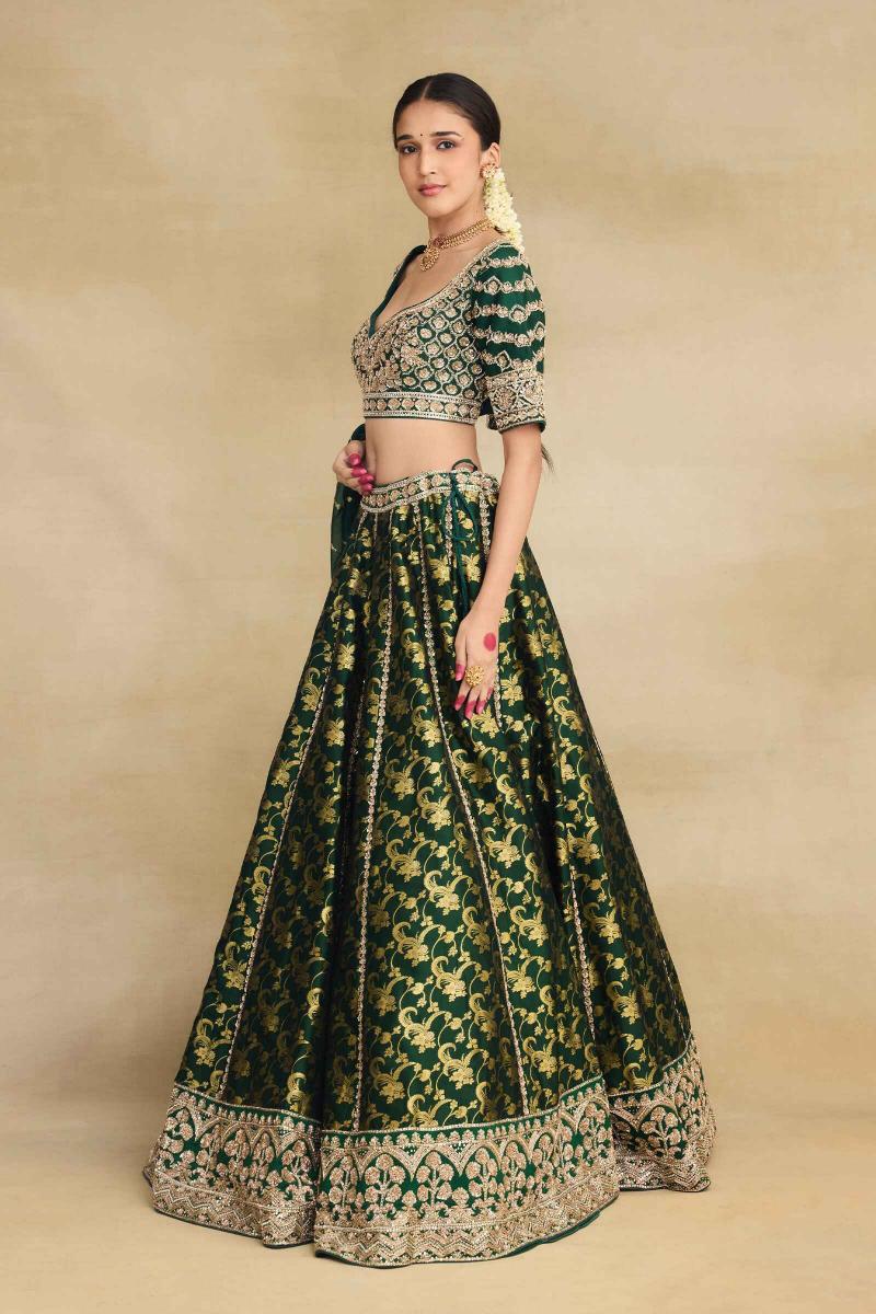 Sea Green Banarasi Silk Lehenga with Pink Dupatta main image 1