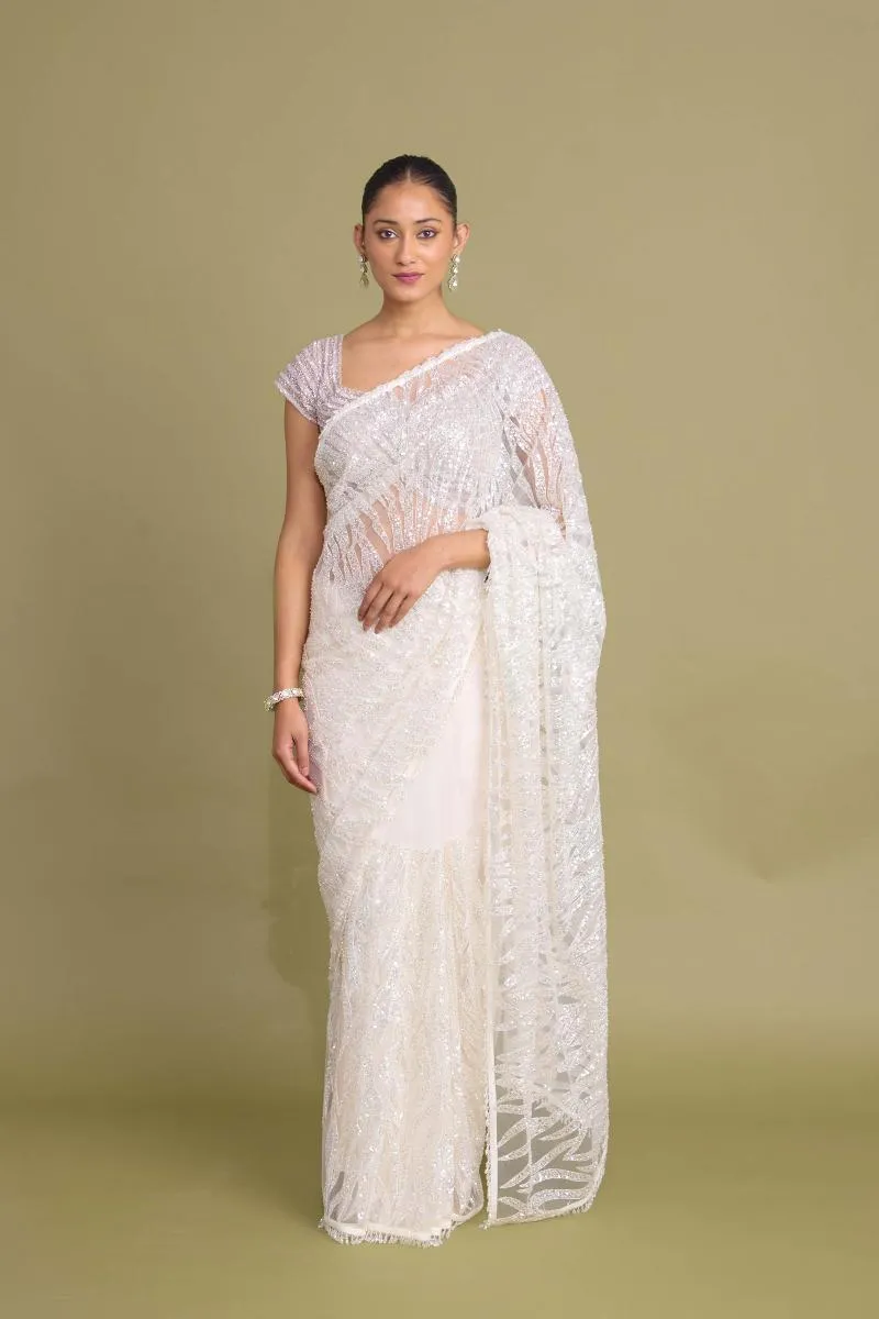 Sheer Net White Saree