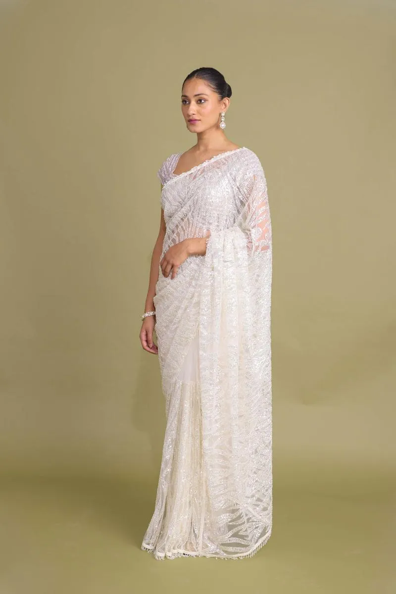 Sheer Net White Saree