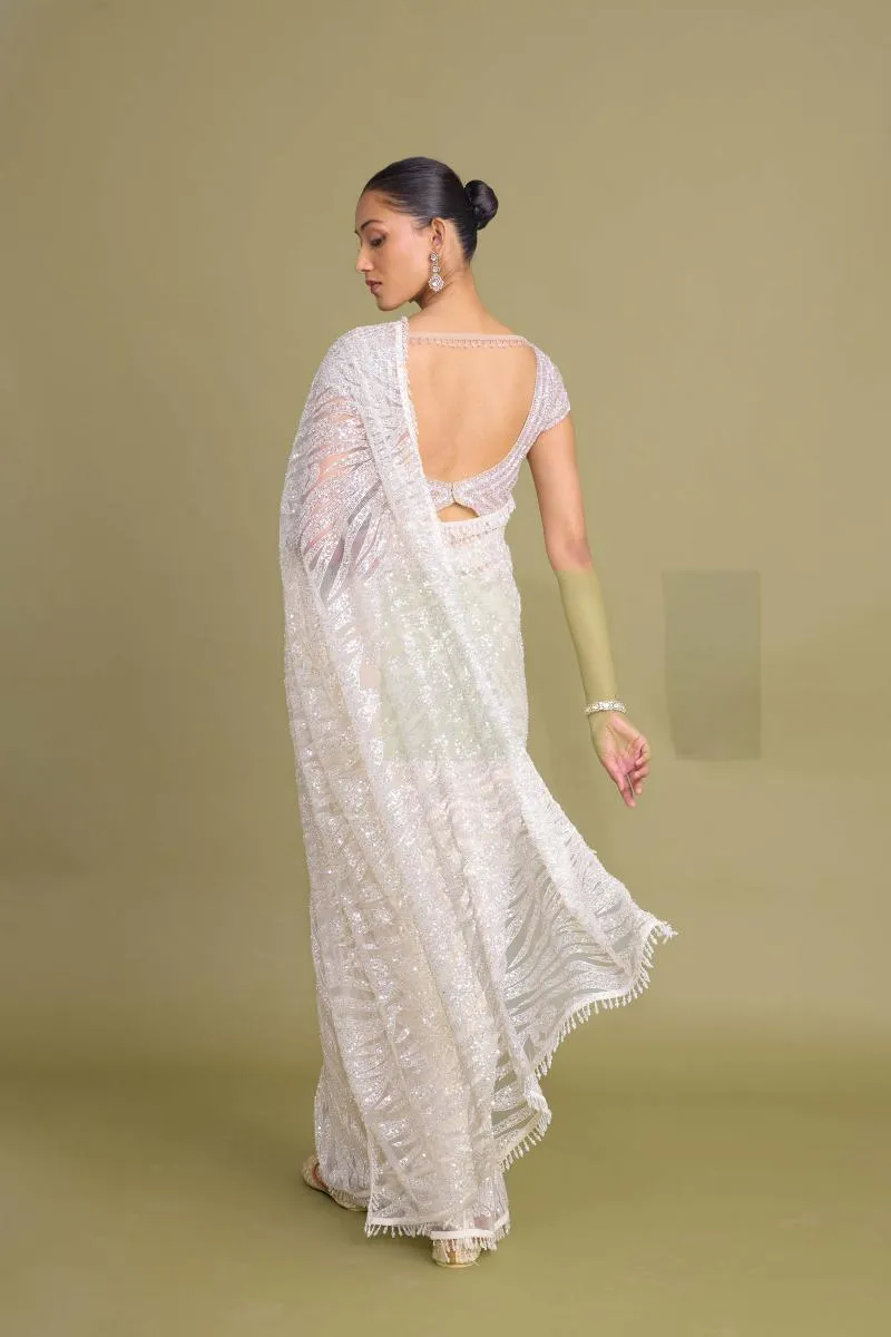 Sheer Net White Saree