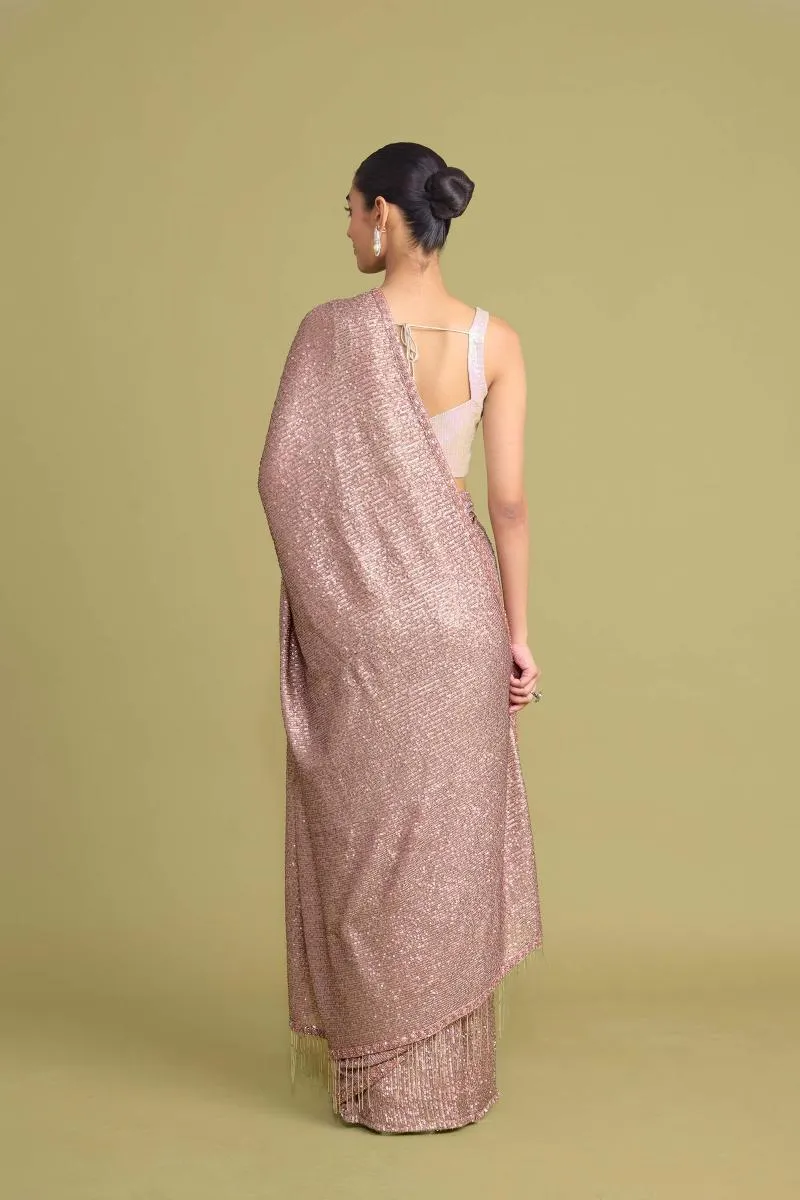 Peachy Beige Lycra Net Saree