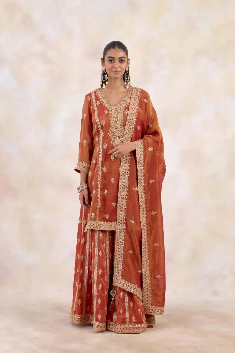 Rust Orange Tissue Sharara Set