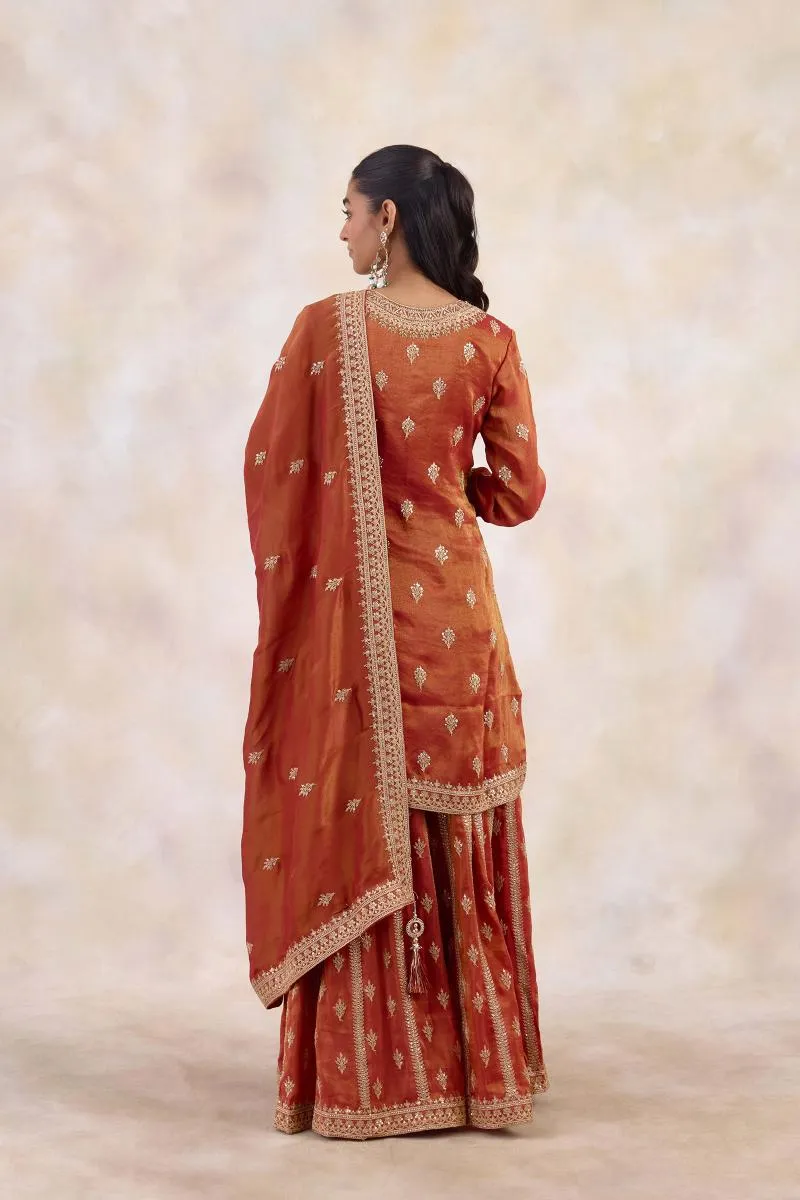 Rust Orange Tissue Sharara Set