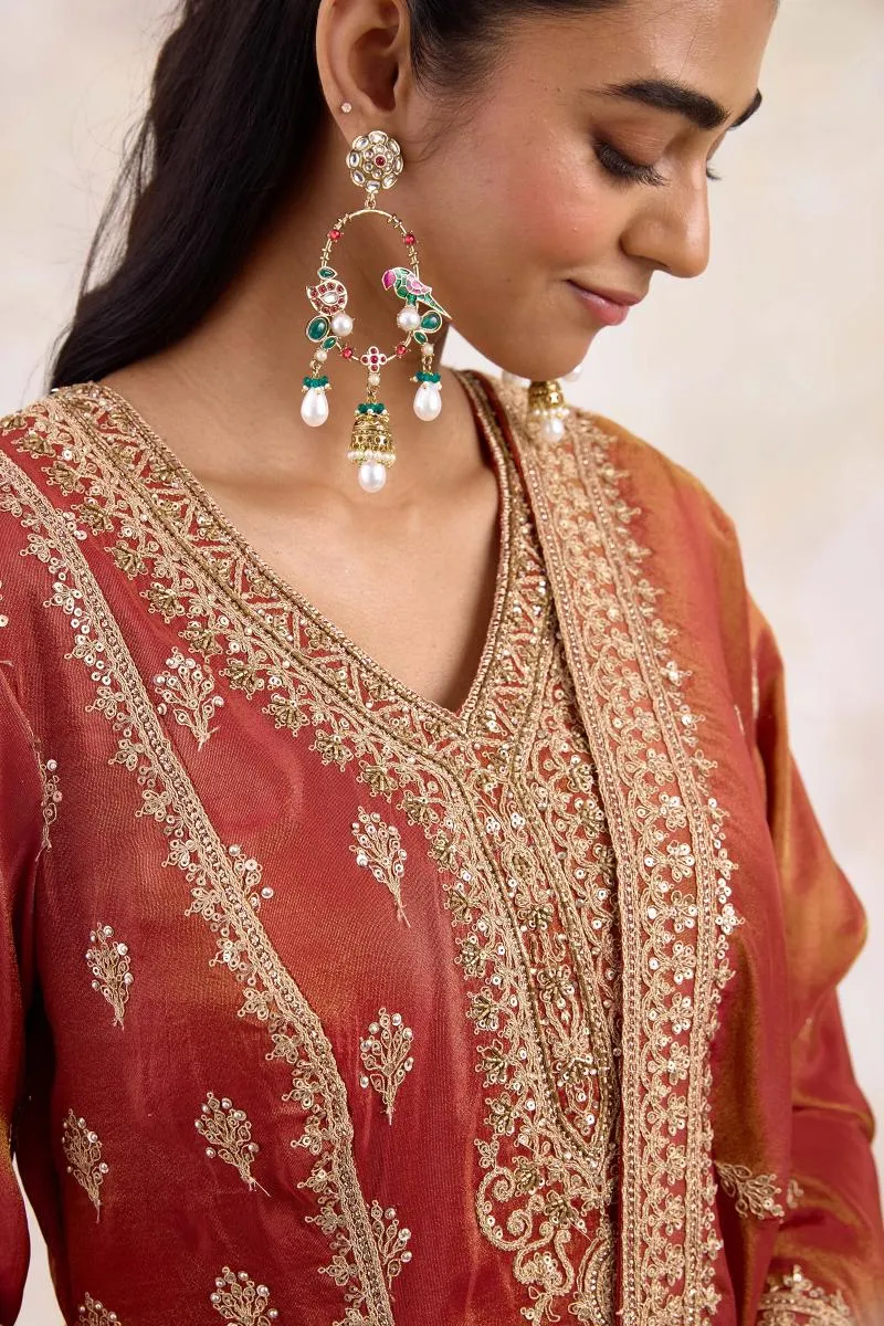 Rust Orange Tissue Sharara Set