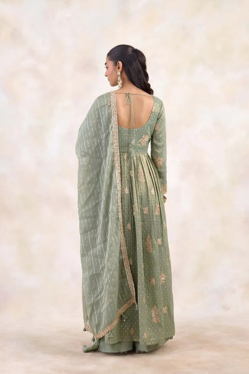 Olive Mist Tissue Sharara Set