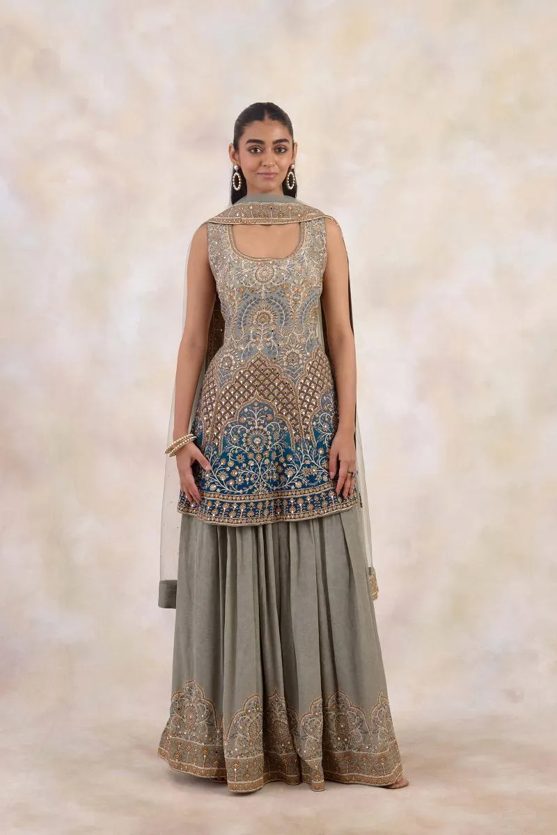 Dark Teal Crepe Sharara Set