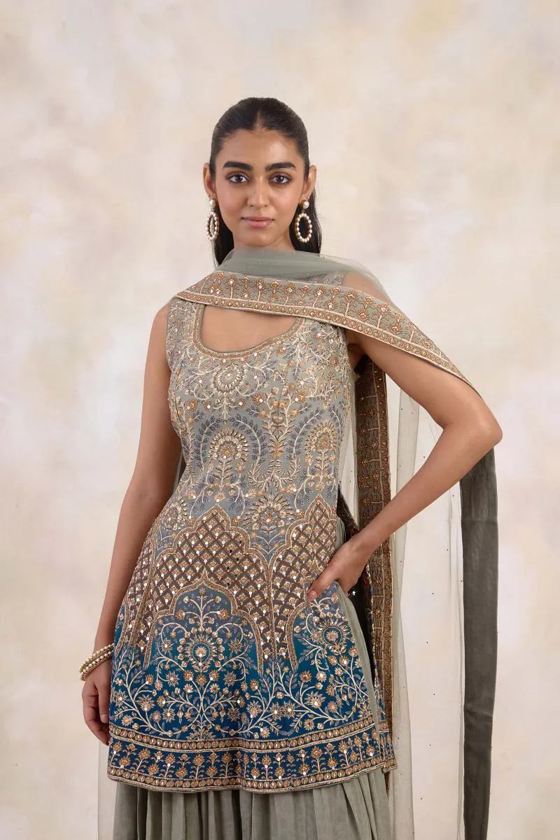 Dark Teal Crepe Sharara Set