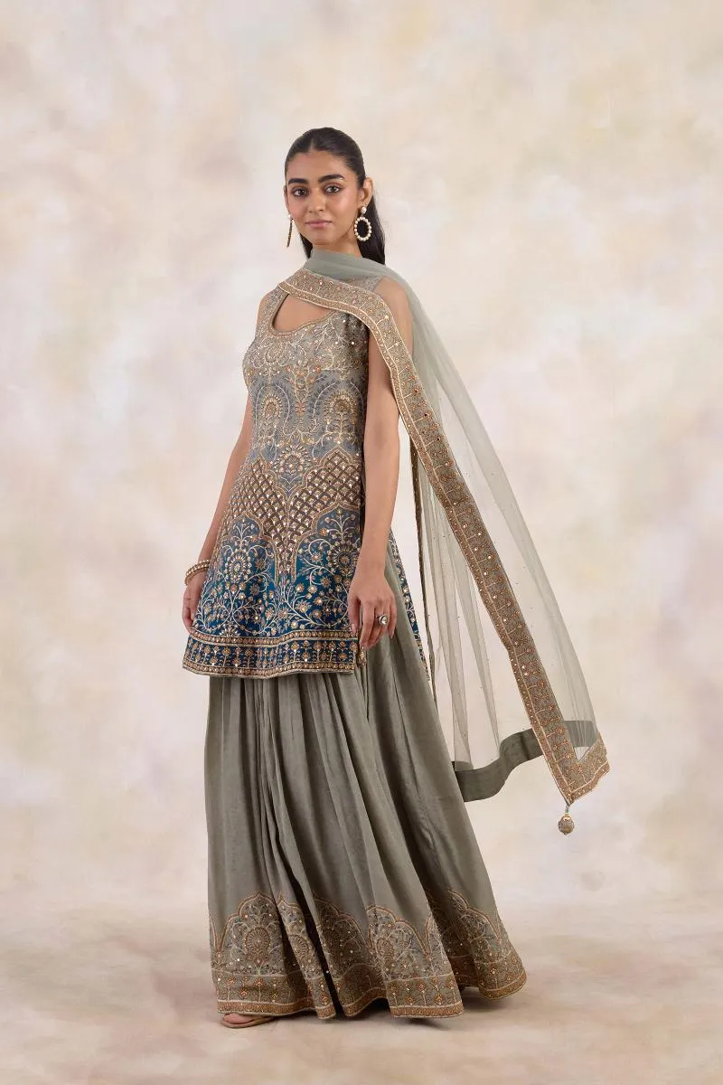 Dark Teal Crepe Sharara Set