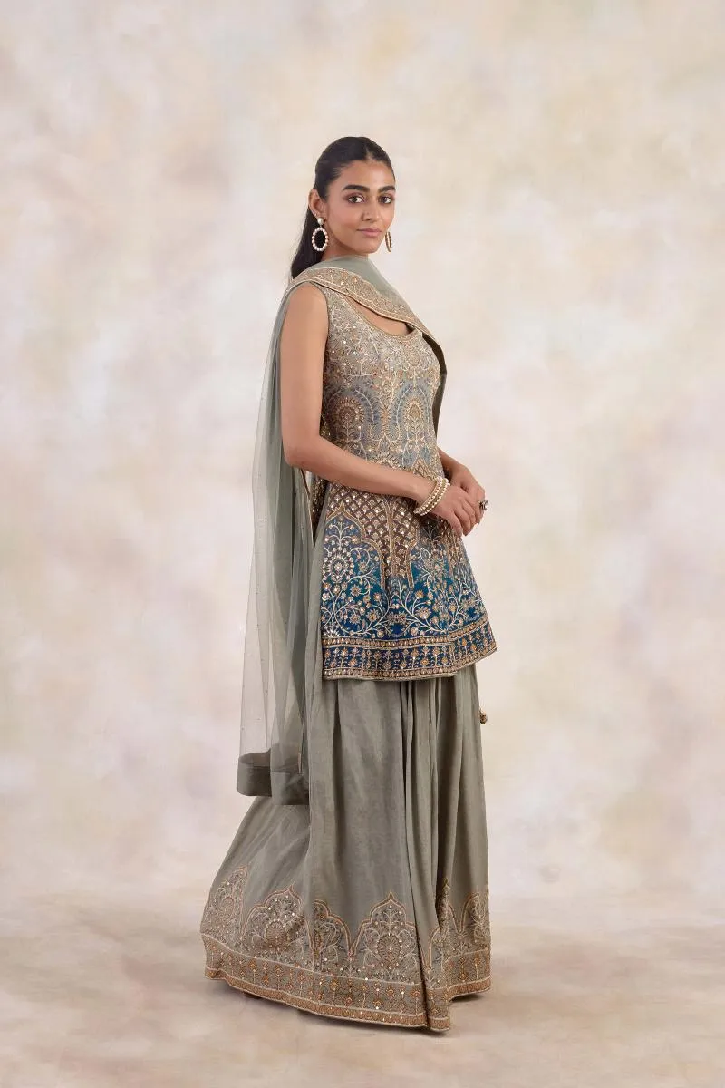 Dark Teal Crepe Sharara Set