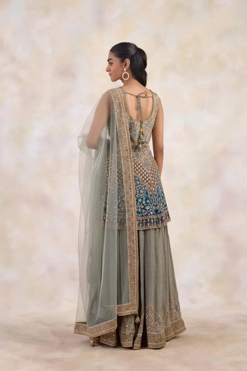 Dark Teal Crepe Sharara Set