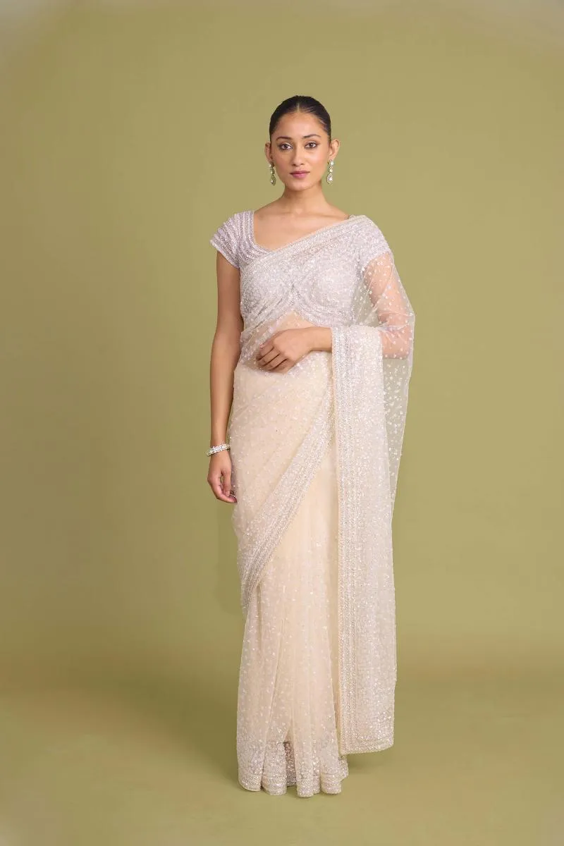 Soft cream net saree
