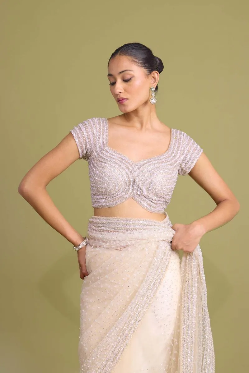 Soft cream net saree