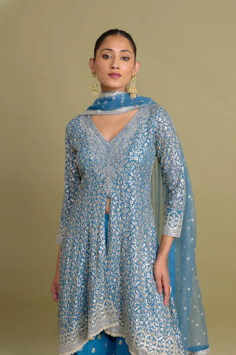 Peacock Blue Sharara Set