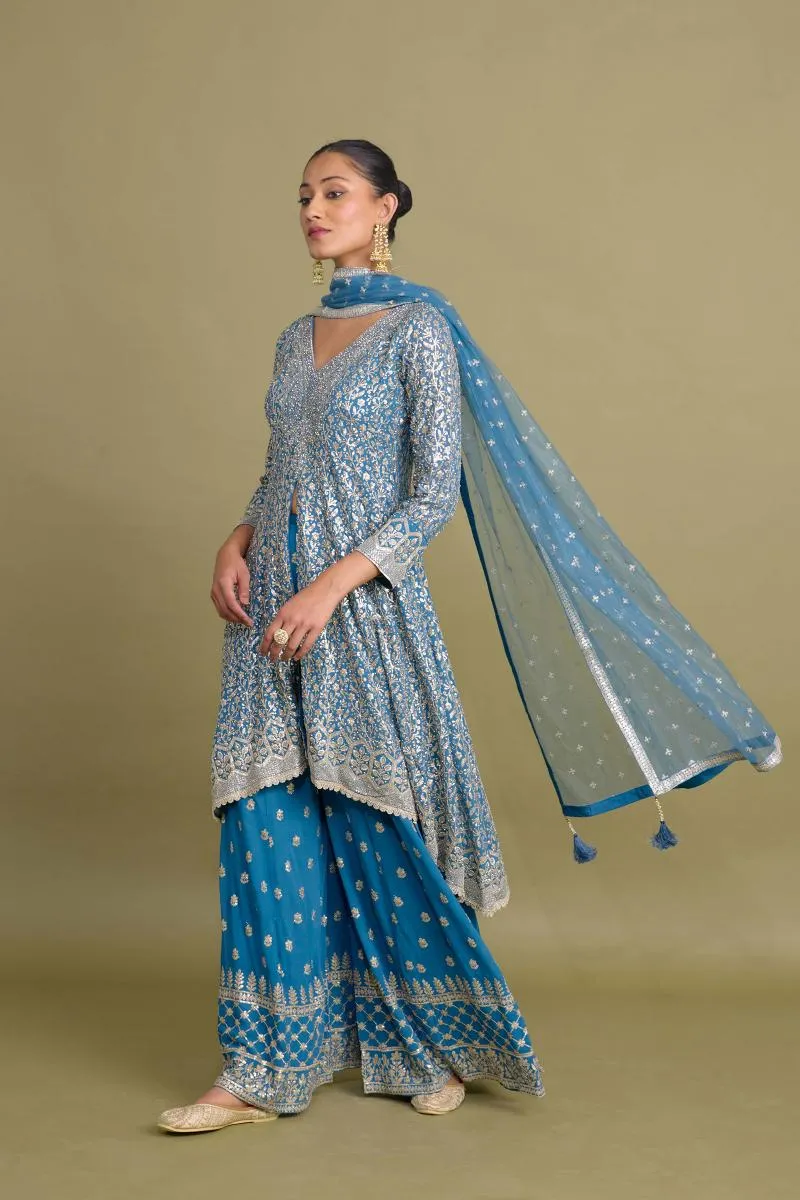 Peacock Blue Sharara Set