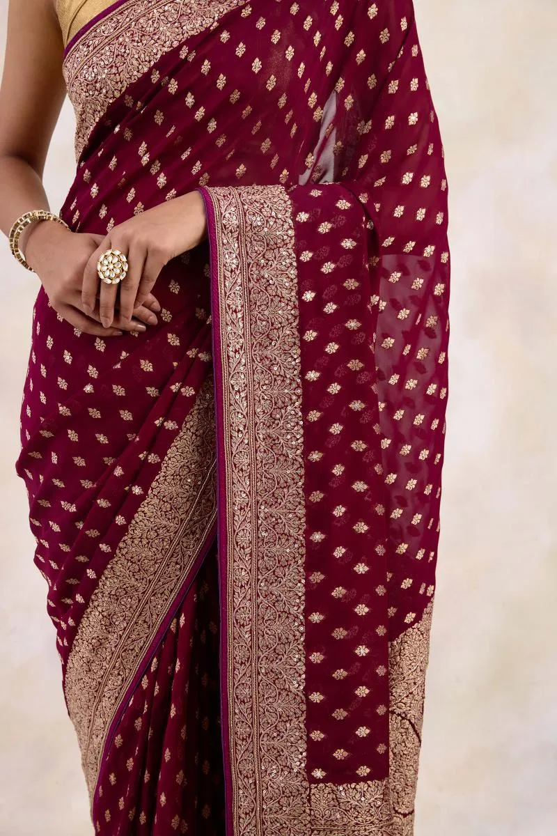 Rich Burgundy Georgette Saree