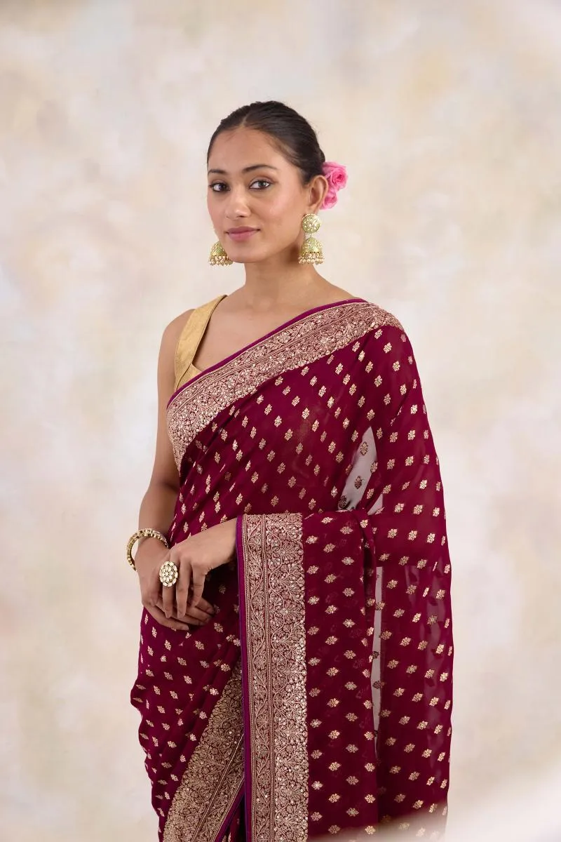 Rich Burgundy Georgette Saree