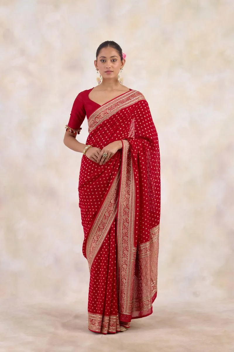 Crimson Flame Georgette Saree
