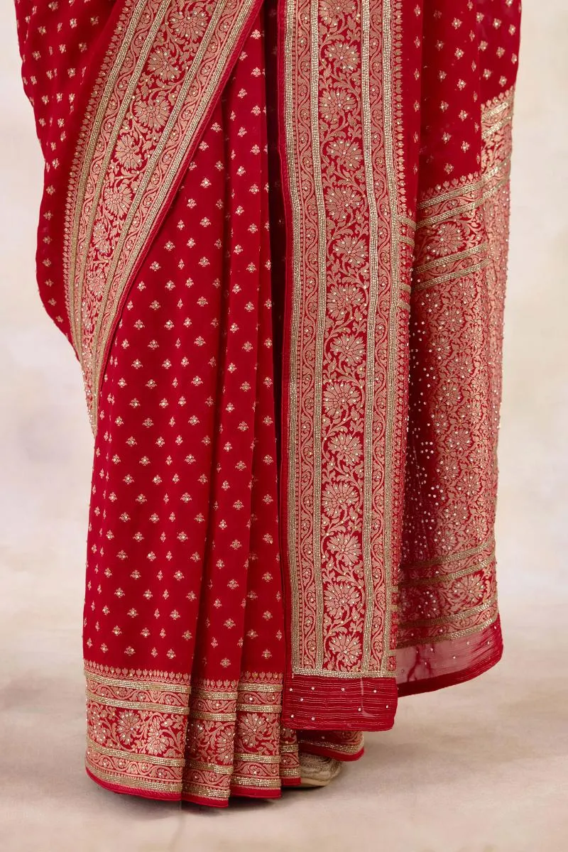 Crimson Flame Georgette Saree
