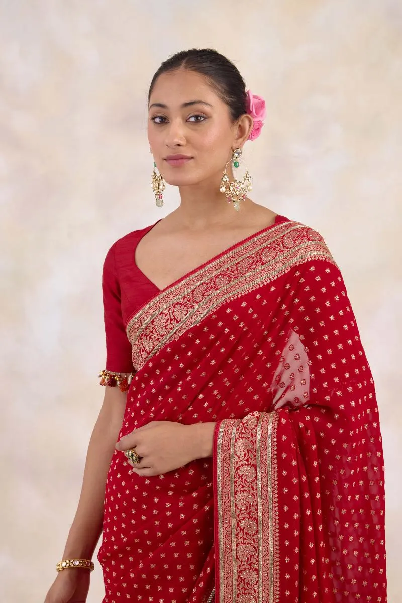 Crimson Flame Georgette Saree