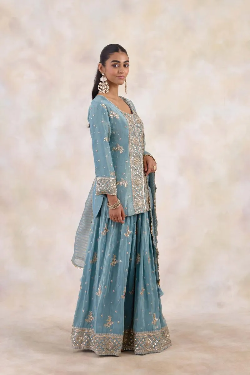 Dusty Ocean Tissue Lehenga Set