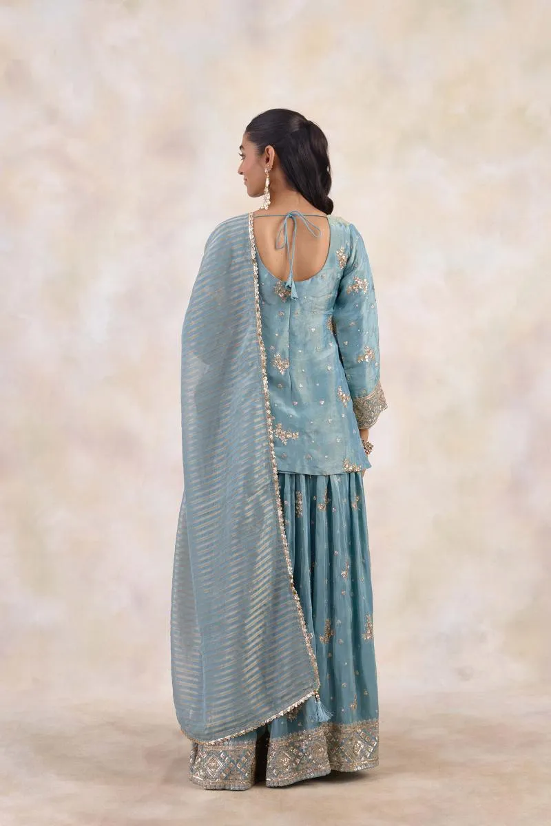 Dusty Ocean Tissue Lehenga Set