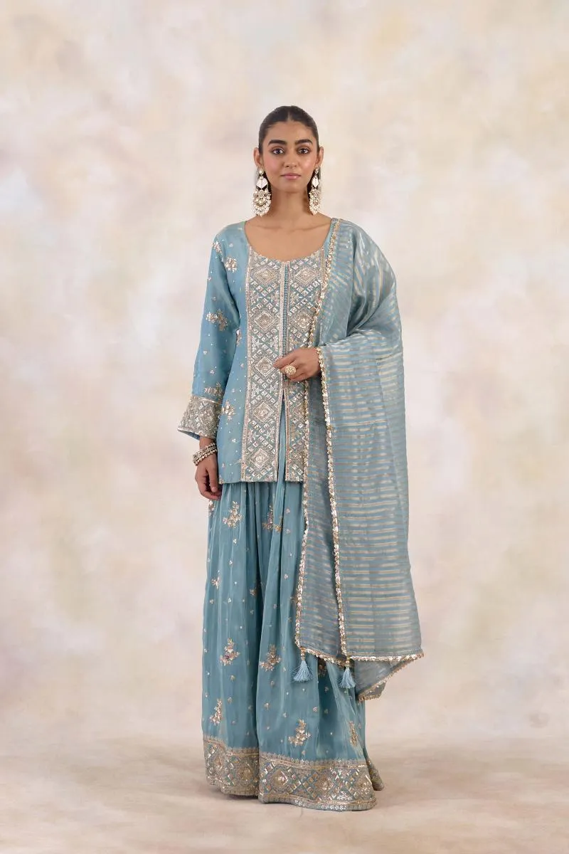 Dusty Ocean Tissue Lehenga Set