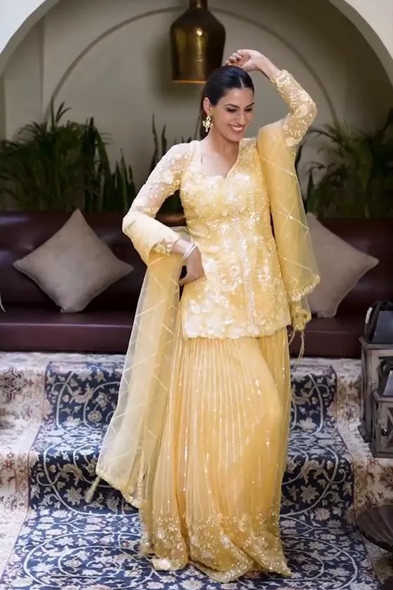 Amber Yellow Sharara Set
