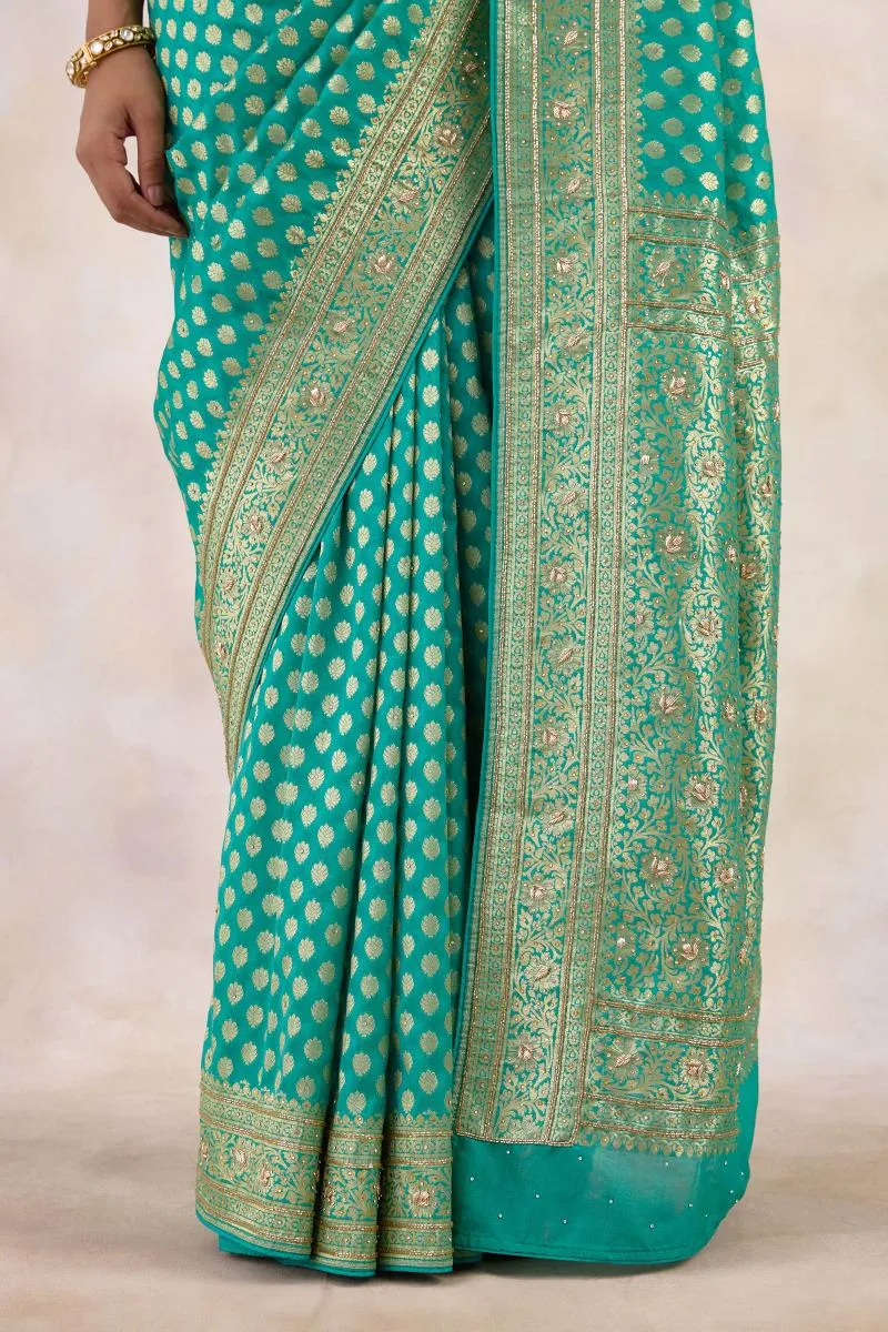 Turquoise Tussar Silk Saree