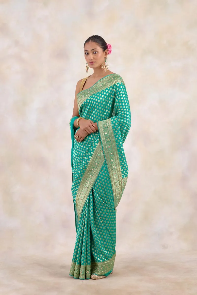 Turquoise Tussar Silk Saree
