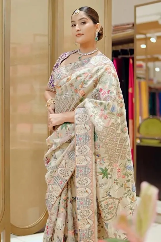 Ivory Tissue Silk Saree