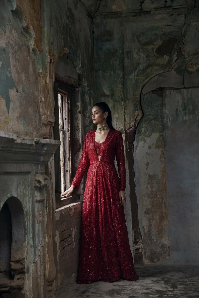 Ruby Red Net Coord Set