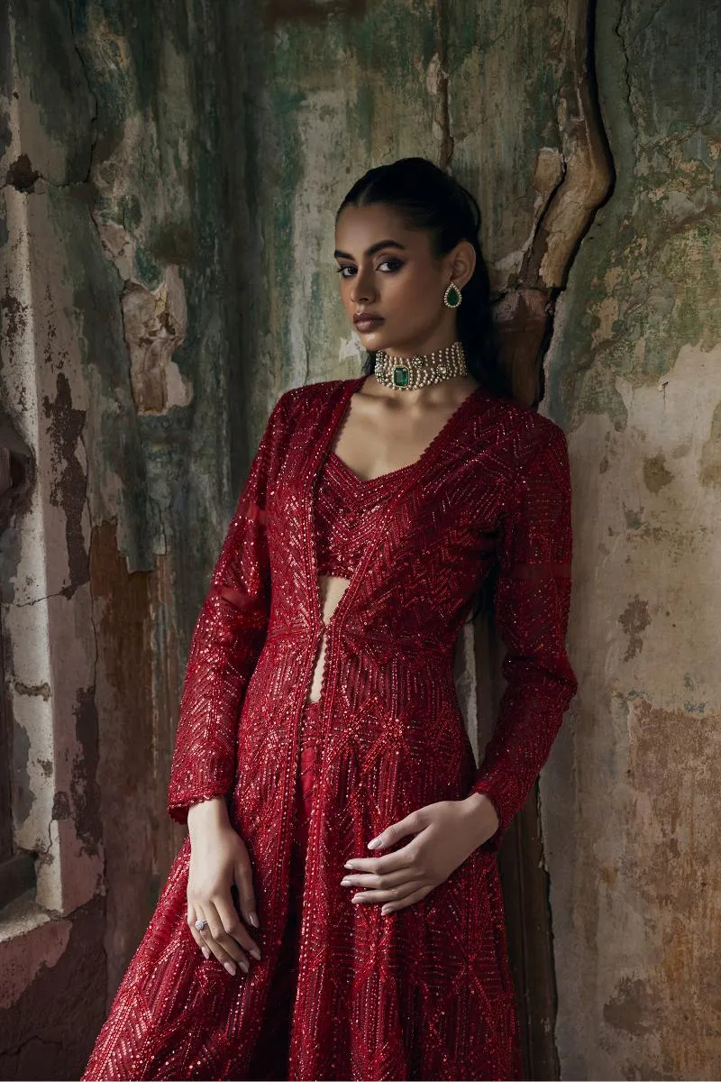 Ruby Red Net Coord Set