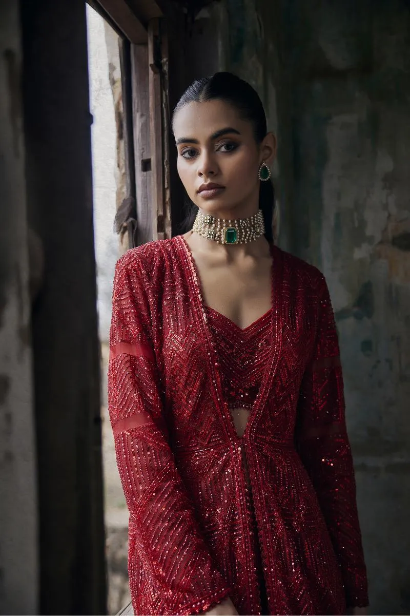 Ruby Red Net Coord Set