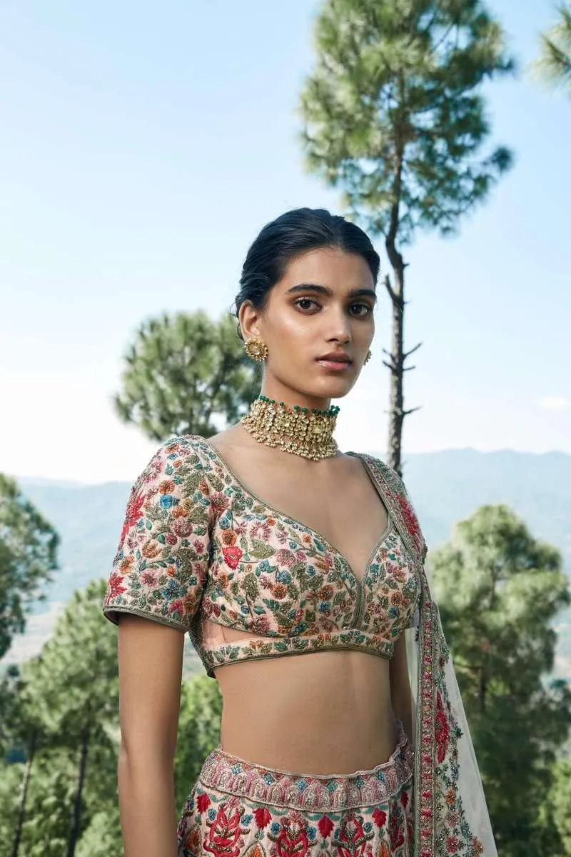 Multi-Coloured Raw Silk Lehenga