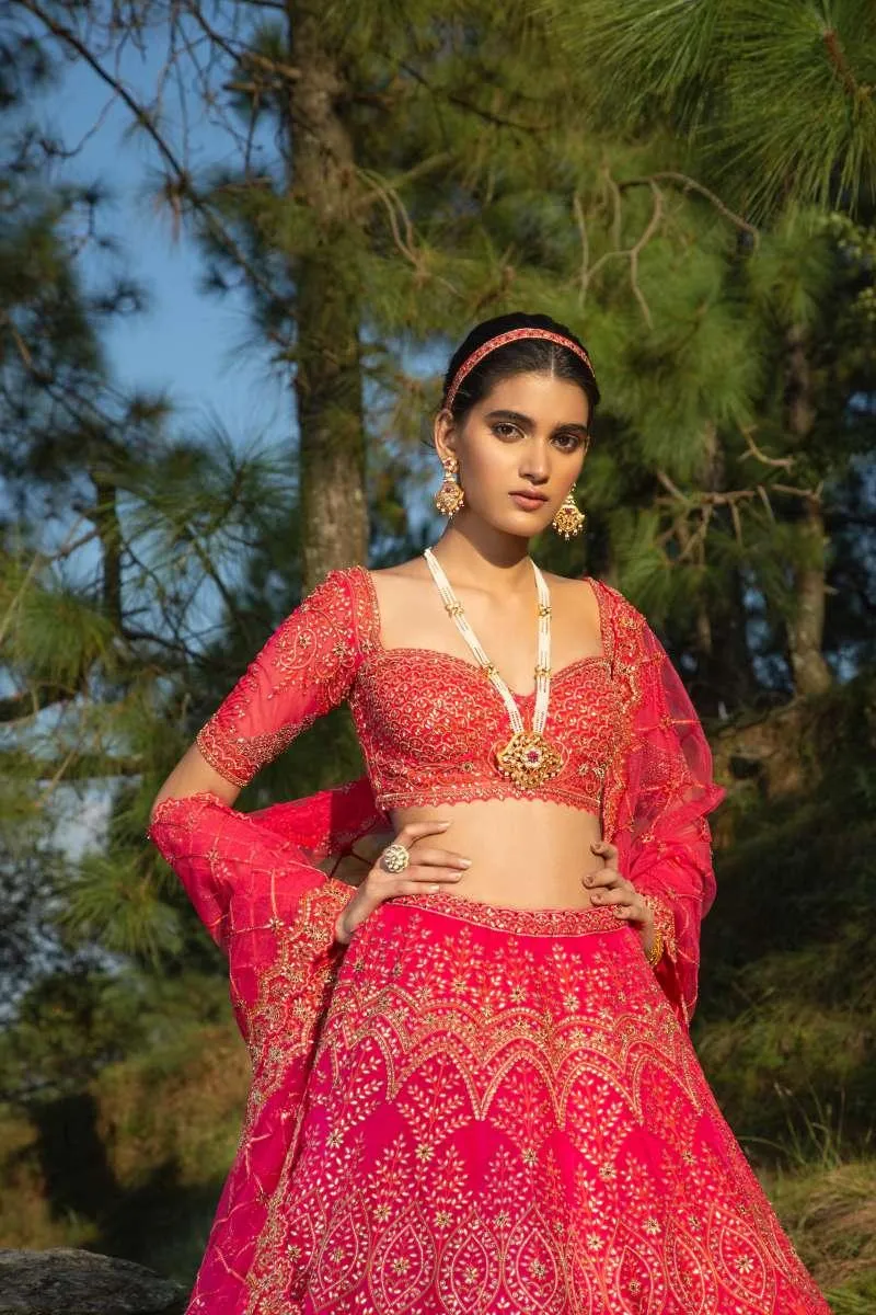 Fuschia Organza Lehenga