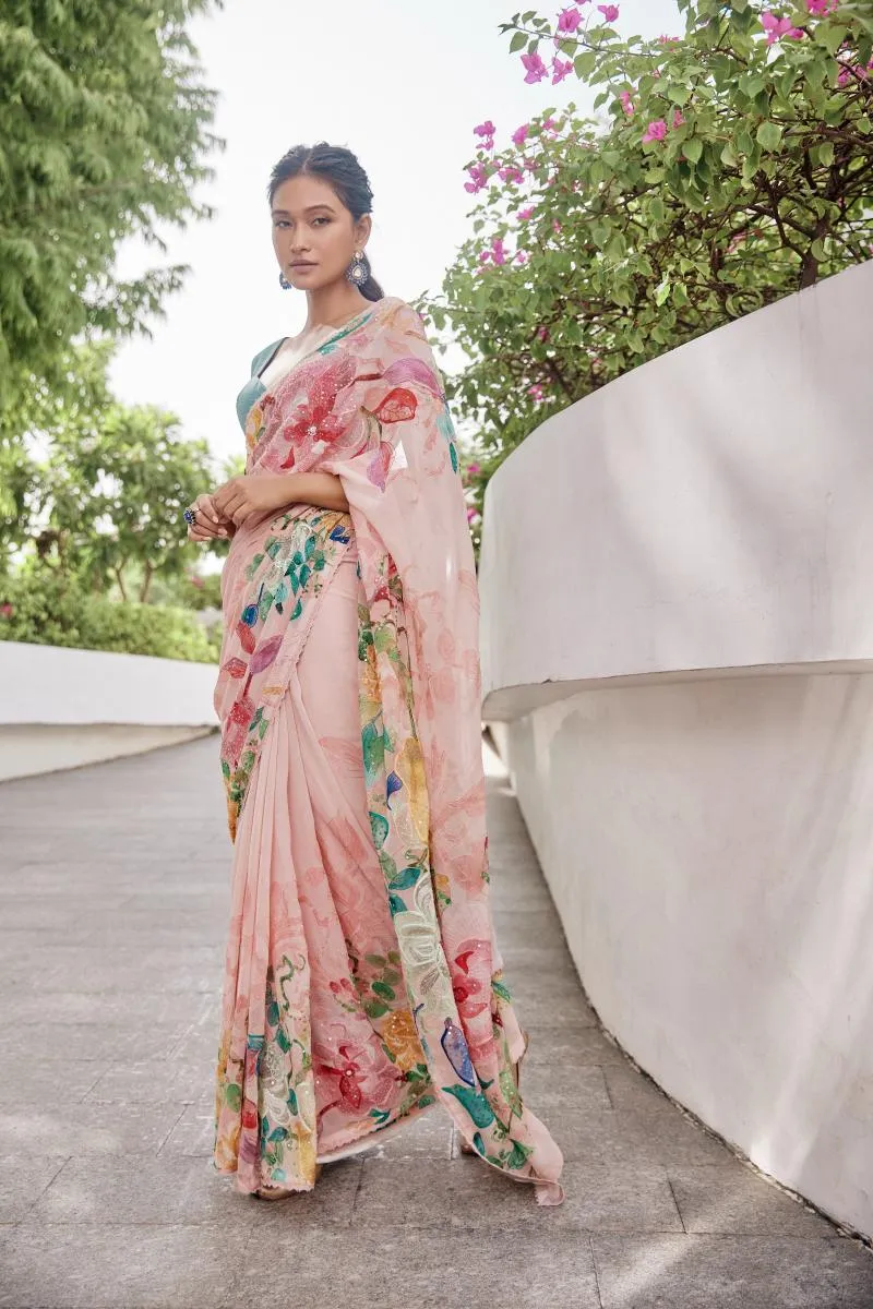 Coral Printed Georgette Saree