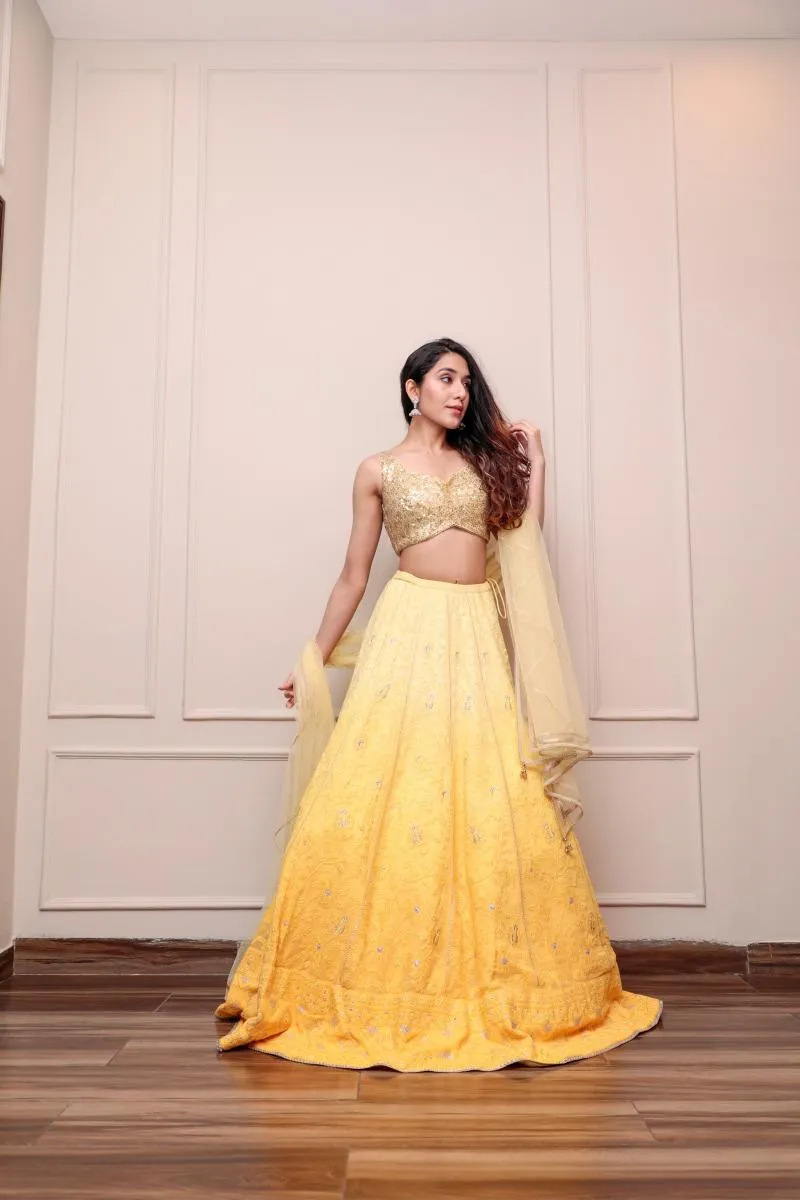 Chrome Yellow Ombre Georgette Lehenga