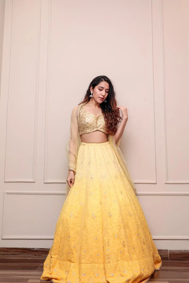 Chrome Yellow Ombre Georgette Lehenga