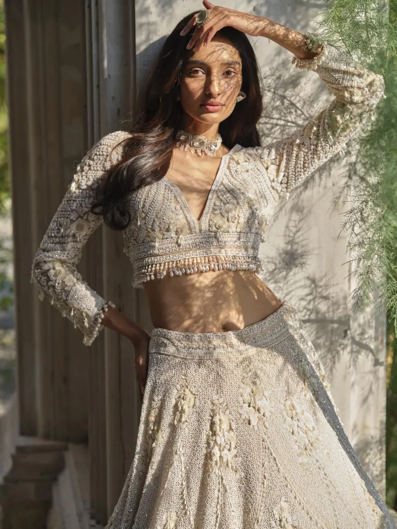 Pearl Ivory Net Lehenga