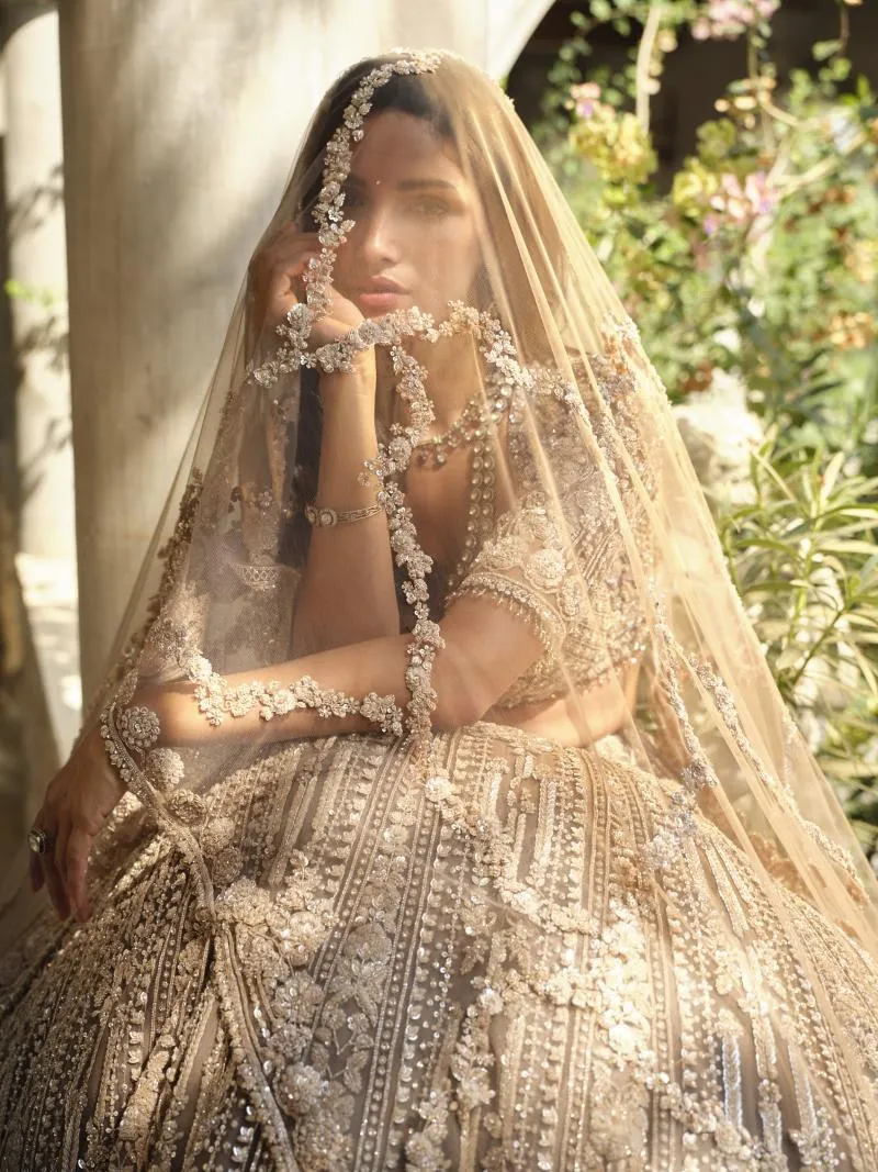 Silver Grey Net Lehenga