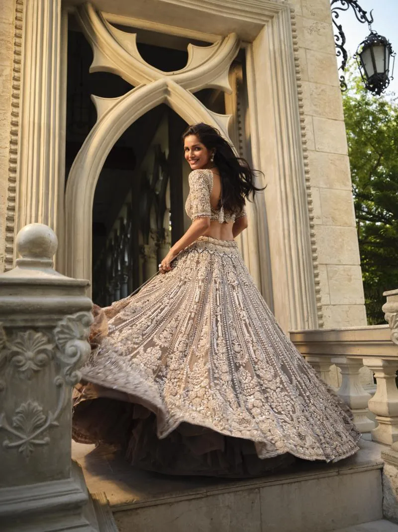 Silver Grey Net Lehenga