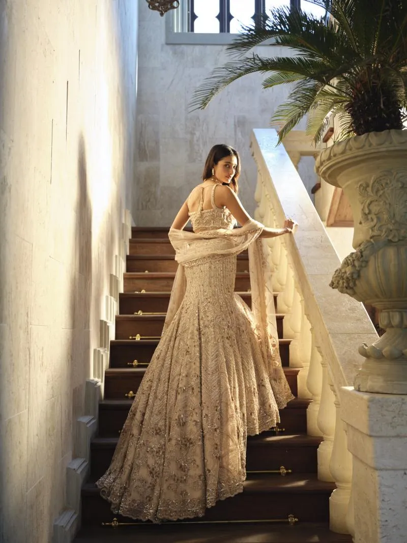 Almond Ivory Net Lehenga