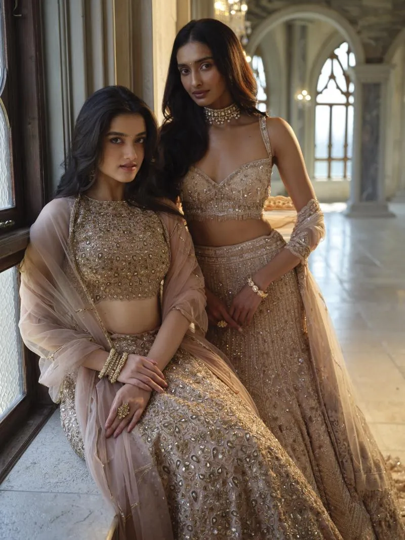 Almond Ivory Net Lehenga