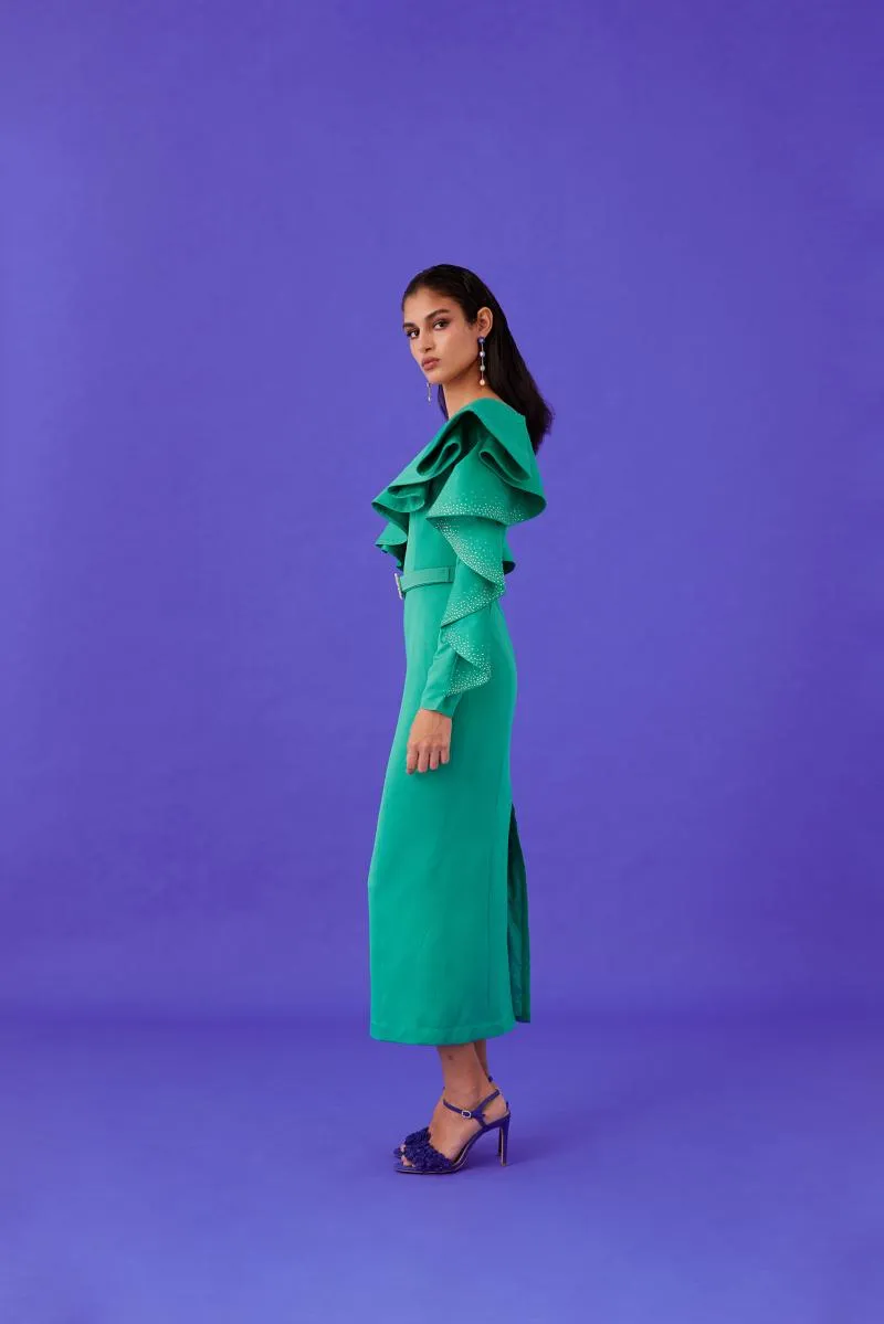 MEDHA BATRA - Aqua Green Satin Dress