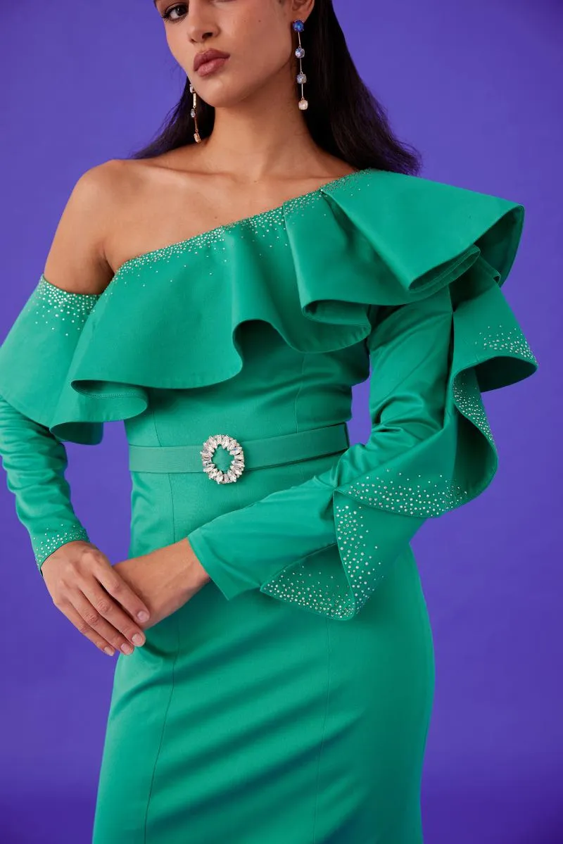 MEDHA BATRA - Aqua Green Satin Dress